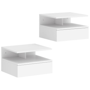 Altro Set Di 2 Comodini Sospesi Con Cassetto E Mensola Aperta, 35x32x22.5 Cm, Bianco