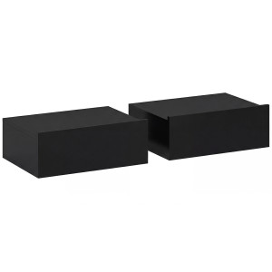 Altro Set Di 2 Comodini Sospesi Moderni Con Cassetto In Legno, 40x30x15cm, Nero