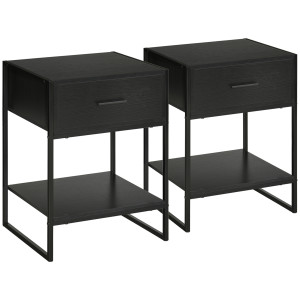 Altro Set 2 Comodini Moderni, 2 Comodini Da Camera Da Letto E Soggiorno, Con Cassetto E Ripiano Aperto, Design Moderno, In Mdf E Acciaio, 45x40x60cm,