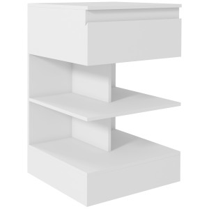 Altro Comodino Moderno In Truciolato E Mdf Con Un Cassetto E 2 Ripiani, 39x39x65 Cm, Bianco