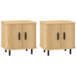 Altro Set 2 Comodini In Stile Nordico Con Ripiano A 2 Livelli, In Legno E Acciaio, 48x40x48 Cm, Nero E Rovere