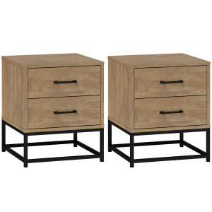Altro Set Di 2 Comodini Con 2 Cassetti Stile Industriale In Legno E Acciaio, Colore Legno
