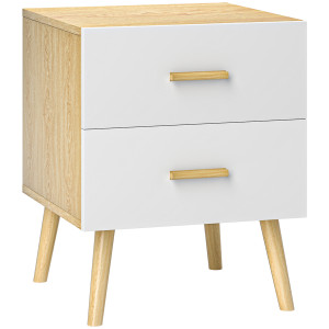 Altro Comodino Con 2 Cassetti In Legno In Stile Scandinavo, 40x40x50 Cm, Rovere