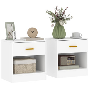 Altro Set 2 Comodini Moderni In Legno Con Cassetto E Ripiano Aperto, 39x28x41 Cm, Bianco