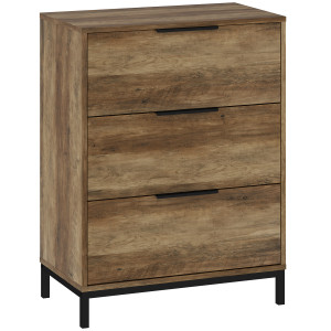 Altro Cassettiera 3 Cassetti Antiribaltamento Con Maniglie Nere, In Legno E Metallo, 62x35x82 Cm, Marrone Scuro