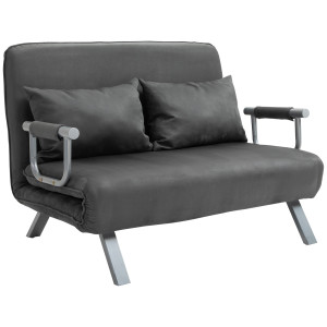 Altro Divano Letto 2 Posti In Similpelle E Acciaio Con Seduta Regolabile In 5 Posizioni, 105x80x78 Cm, Grigio