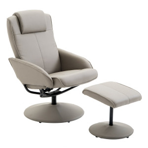 Altro Poltrona Relax Reclinabile Con Pouf Poggiapiedi Abbinato E Rivestimento In Finta Pelle, 71x78x101cm, Grigia