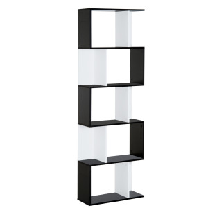 Altro Mobile Libreria In Legno A 5 Ripiani Con Divisorio, 60x24x184.5 Cm, Bianco E Nero