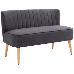 Altro Divano 2 Posti In Tessuto Effetto Lino Senza Braccioli Con Gambe In Legno, 117x56.5x77 Cm, Grigio Scuro