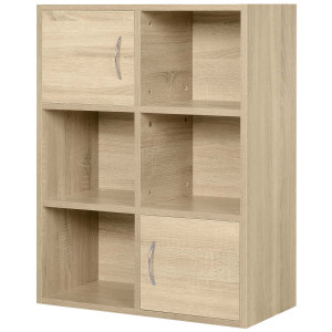 Altro Libreria Scaffale In Legno, Mobiletto Multiuso Con 3 Ripiani 4 Scompartimenti E 2 Ante, 61.5x29.5x80cm