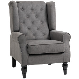 Altro Poltrona Da Salotto Stile Francese Con Gambe In Legno E Cuscini Sfoderabili, 74x86x102 Cm, Grigio