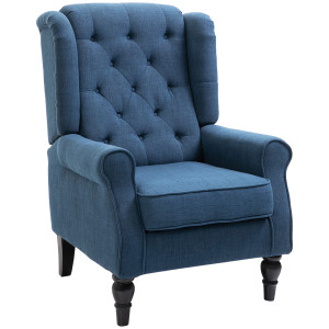 Altro Poltrona Per Salotto In Stile Francese Con Seduta Imbottita E Cuscini, In Velluto, 74x86x102 Cm, Blu