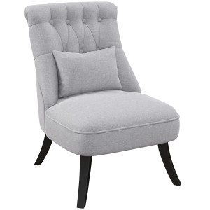 Altro Poltrona Per Salotto Imbottita Con Cuscino E Piedini Antiscivolo, Poltrona D'arredo In Tessuto Effetto Lino E Legno, 52.5x69x77 Cm, Grigio
