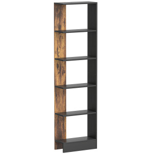 Altro Libreria Moderna Salvaspazio A 5 Ripiani In Legno 45x21x170 Cm, Marrone E Nero