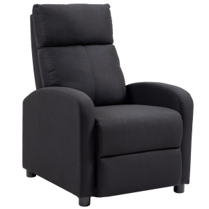 Altro Poltrona Relax Imbottita Con Schienale Reclinabile 135° E Poggiapiedi Estraibile, In Lino Nero, 69x87x100.5cm