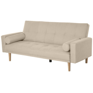 Altro Divano Letto 3 Posti Con Schienale Regolabile Su 3 Livelli, 2 Cuscini E Braccioli Rimovibili, Beige, 185x84x85cm