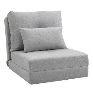 Altro Poltrona Letto 3 In 1 Convertibile In Chaise Longue E Divano Da Terra Con 2 Cuscini, Grigio Chiaro