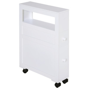 Altro Mobile Bagno Stretto Con 4 Ruote, Mobiletto Bagno Salvaspazio Con 2 Cassetti E Ripiano Aperto In Legno, Per Lavanderia, 16x52x71.5cm, Bianco