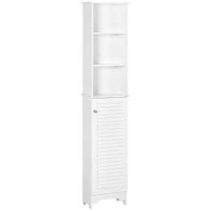 Altro Colonna Bagno Con Ripiano A 3 Livelli E Armadietto Chiuso, In Mdf E Truciolato, 34x20x165 Cm, Bianco