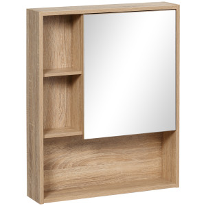 Altro Armadietto Bagno A Specchio Con Ripiani Regolabile, Specchio Bagno Contenitore Con Porta Salvaspazio, Montaggio A Parete, 60x15x76 Cm, Rovere
