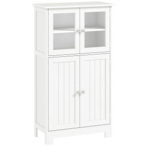 Altro Mobiletto Bagno Con Due Armadietti, Ante In Vetro E Ripiano Regolabile, 60x30x108.5 Cm, Bianco