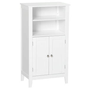 Altro Mobile Bagno Con Mensole Regolabili E Armadietto 2 Ante, Mobiletto Bagno Multiuso In Legno, Bianco, 50x30x93cm