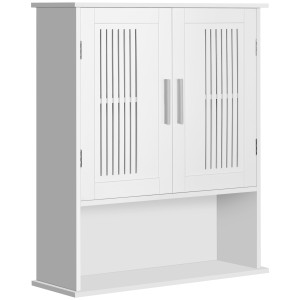 Altro Mobiletto Da Bagno A Muro Salvaspazio Con Armadietto E Ripiano, 60x20x70 Cm, Bianco
