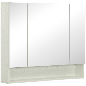 Altro Specchio Bagno Contenitore Con 3 Ante Soft Close, 90x15x75 Cm Mobile Bagno Con Specchio, Ripiani Regolabili, Scomparto Aperto, Mobilettto Bagno