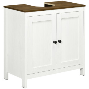 Altro Mobile Sotto Lavabo Bagno In Legno Con Ripiano Interno Regolabile, 60x30x60 Cm, Bianco E Color Noce