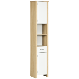 Altro Colonna Bagno Salvaspazio Con 2 Armadietti E 2 Ripiani Aperti Regolabili, Mobile Alto Con Un Cassetto, 37x30x184 Cm, Bianco § Italy