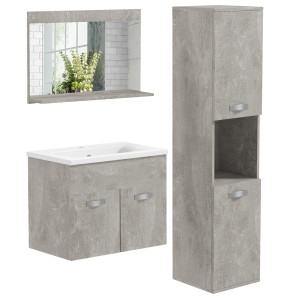 Altro Set Mobili Bagno Da 4 Pezzi Con Lavabo Da 60cm, Mobiletto, Colonna Bagno E Specchiera In Legno, Grigio