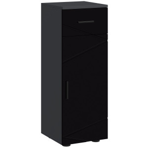 Altro Mobiletto Bagno In Truciolato Con Cassetto E Armadietto A 2 Livelli Regolabili, 30x30x82 Cm, Nero E Grigio