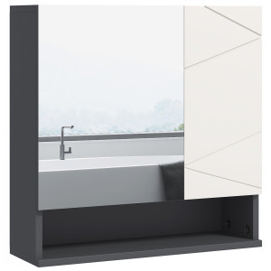 Altro Armadietto Con Specchiera Bagno A 2 Ante E Mensole Regolabili In Legno, 55x17x55cm, Grigio