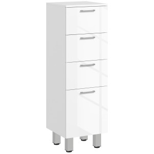 Altro Mobiletto Bagno In Truciolato Con 4 Cassetti E Base Rialzata, 30x30x93 Cm, Bianco