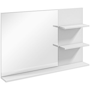 Altro Specchio Da Bagno A Parete Con 2 Ripiani Laterali E Ripiano Inferiore, In Mdf E Vetro Con Verniciata, 75x10x48 Cm, Bianco