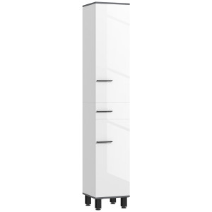 Altro Mobile Colonna Bagno Con 2 Armadietti Con Ripiani Regolabili E Cassetto, 34x32x190 Cm, Bianco