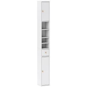 Altro Colonna Bagno Salvaspazio Con 2 Armadietti, 3 Ripiani Aperti E Cassetto, In Legno, 20x20x178 Cm, Bianco