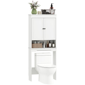 Altro Mobile Sopra Wc Con 3 Mensole Chiuse E Ripiano Aperto, In Legno, 65x22x161 Cm, Bianco