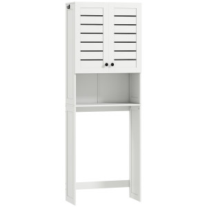 Altro Mobile Sopra Wc Con Armadietto A 2 Ante E Ripiano Aperto, In Legno Bianco, 67x31.5x190 cm