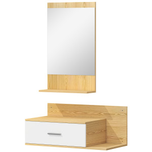 Altro Set Da Ingresso Con Specchio Con Mensola E Mobiletto A Parete Con Cassetto E 2 Ripiani Aperti, In Legno E Vetro