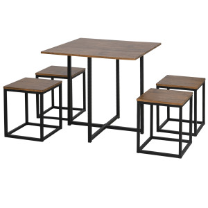 Altro Set 5 Pezzi Sedie Tavolo Sala Da Pranzo Moderne In Stile Industriale, Legno E Metallo, Nero E Color Legno