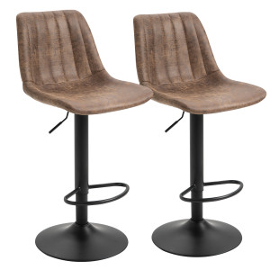 Altro Set 2 Sgabelli Alti Da Bar In Stile Industriale Con Schienale, Poggiapiedi E Altezza Regolabile, Sedia In Microfibra, Marrone § Italy