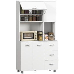 Altro Credenza Da Cucina Moderna Con Cassetti, Armadietti E Ripiani Aperti, 100x39.5x183.5cm, Bianco