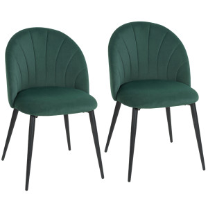 Altro Set 2 Sedie Da Pranzo Imbottite Con Schienale A Conchiglia In Velluto, 52x55x79 Cm, Verde Scuro