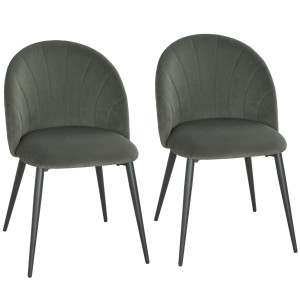 Altro Set 2 Sedie Da Pranzo Imbottite Con Schienale A Conchiglia In Velluto, 52x55x79 Cm, Grigio
