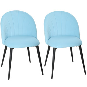 Altro Set 2 Sedie Da Pranzo Imbottite Con Schienale A Conchiglia In Velluto, 52x55x79 Cm, Azzurro