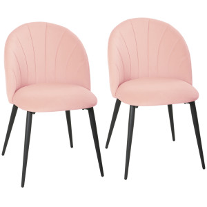 Altro Set 2 Sedie Da Pranzo Imbottite Con Schienale A Conchiglia In Velluto, 52x55x79 Cm, Rosa