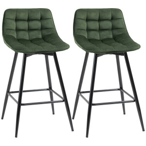 Altro Set 2 Sgabelli Da Bar Con Schienale E Poggiapiedi Stile Nordico In Metallo E Velluto, Verde, 45x47x84cm