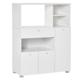 Altro Mobile Cucina Per Microonde Con Armadietti, Mensole E Cassetto, Credenza Moderna In Legno 90x40x120cm Bianco