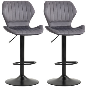 Altro Set 2 Sgabelli Da Bar Ad Altezza Regolabile, Sgabelli Cucina Alti Con Seduta Ergonomica E Poggiapiedi In Effetto Velluto E Metallo,
